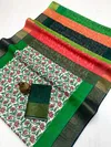 MG 548 Plain Linen with Gold Jari Digital Printed Fancy Saree Suppliers In India